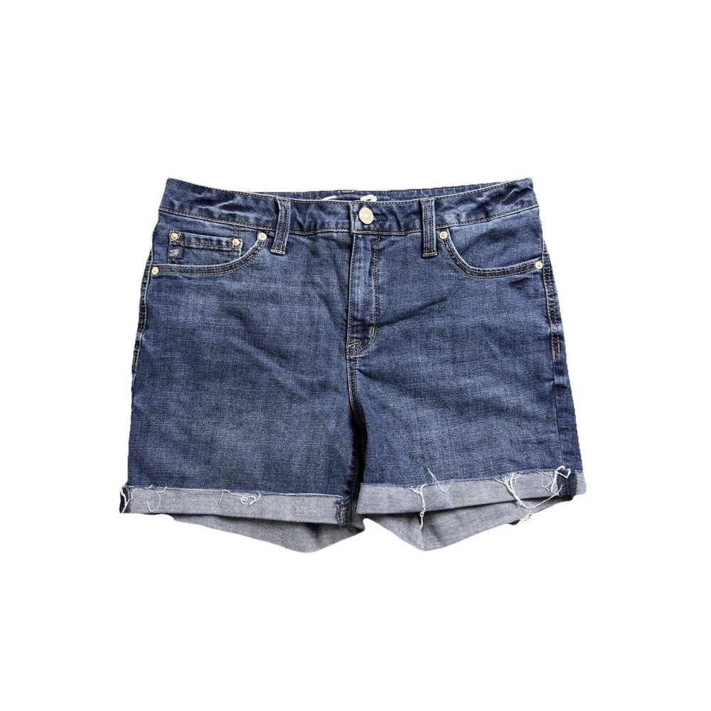 Seven7 Womens Size 10 Weekend Jean Shorts Blue Cuffed Mid Rise Stretch Denim EUC